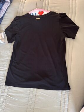 Michael Kors Black Short Puff Sleeve Crewneck Top